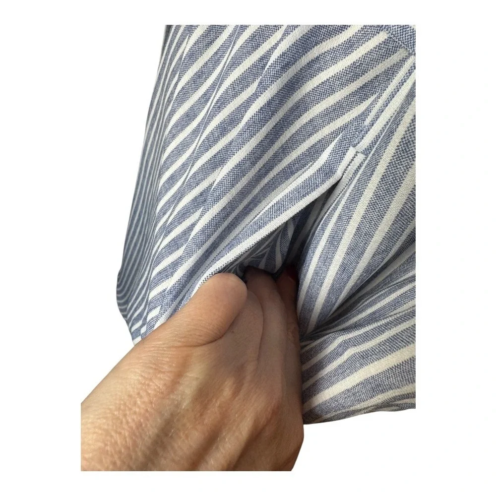 Joy‎ Joy Dress Women Large Blue White Striped Button Front Tie Waist Shirt NWT